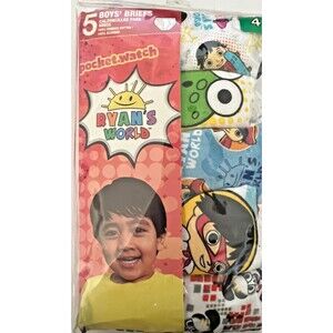 Boys Size 4 (34-43lbs) Ryan's World 5-Pack Cotton Briefs Underwear Brand New!